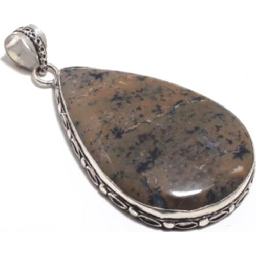 Genuine Honey Dendrite Opal Pendant Silver Overlay over Copper , Hand made Women Jewelry gift, P9056