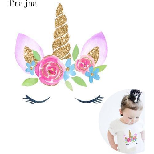 Prajna Unicorn Iron On Transfer Vinyl Heat Transfer Applique Patches For Clothes Stickers Stripes Kids Cartoon Patch DIY Decor