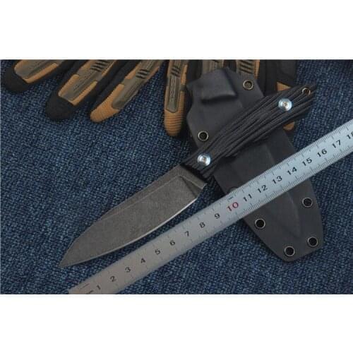 Freewolf Straight Knife D2 60HRC Black Stone Washed Blade Black G10 Handle Fixed Blade Knives With Kydex