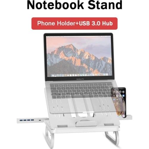 Adjustable Foldable Laptop with USB 3.0 Hub Phone Holder Stand Desktop Portable Holder for Notebook Macbook Pro Air iPad DELL