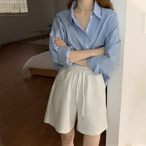 2021 New Women Summer Casual Sport Shorts Elastic Waist Short Wide Leg Pants Loose Drawstring Sweatpants