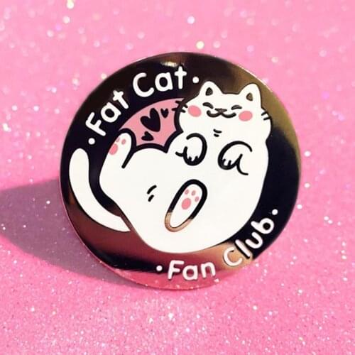 So Kawaii! Fat Cat Fan Club Enamel Brooch Pin Backpack Hat Bag Collar Lapel Pins Badges Women Mens Fashion Jewelry Accessories