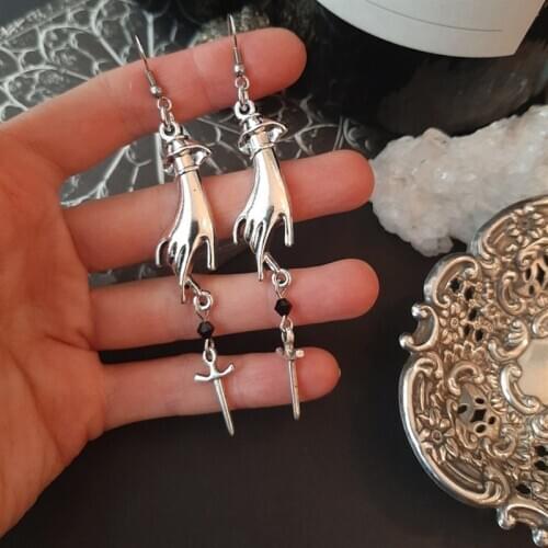 Victorian hand dagger earrings Gothic dark witch witchy vintage pendant 2020 new fashion women Gorgeous gift beautiful girl