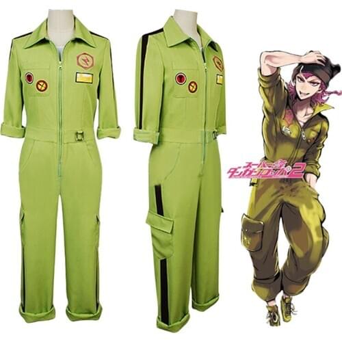 Game DanganRonpa 2 Csotumes Kazuichi Souda Cosplay Green Uniforms Suits Women Halloween Kazuichi Rompers Jumpsuits For Girls