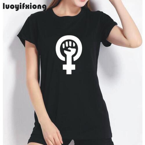 Girl Power Feminist Symbol Women Tshirt Hipster Short Sleeve Casual Tee Shirt Femme Harajuku T Shirt Women Tops Camisas Mujer
