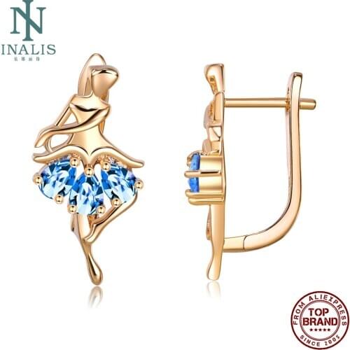 INALIS Earrings For Women Ballet Stud Earring Skirt Shape Blue Cubic Zirconia Romantic Prom Party Fashion Jewelry Wholesale