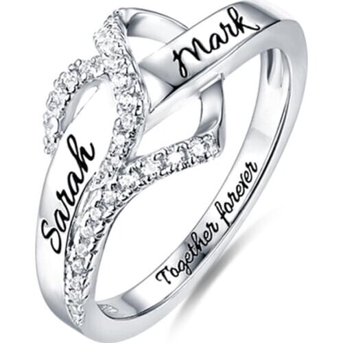 Customized Name Ring For Women Cubic Zirconia Sterling Silver Personalized Engraved Heart Rings Black Color Words Gift Jewelry