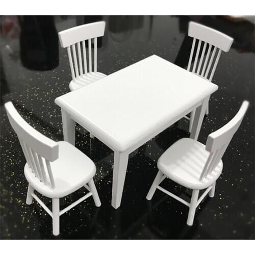 1:12 Dollhouse Miniature Furniture Wooden White Dining Table Chair Model Set Dollhouse Furniture Poppenhuis Meubels