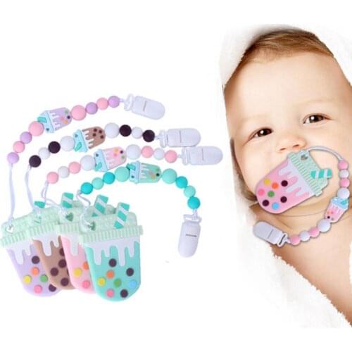 1 Newborn Food Grade Material Nipple Clip Chain Baby Food Grade Silicone Bead Ice Cream Teether Pacifier Clip Chain Teething Toy