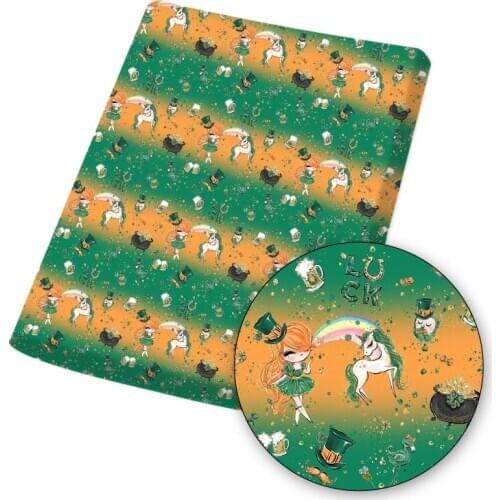 St. Patricks Day Polyester Cotton Fabric Unicorn Printed Cloth Sheet DIY Dress Supplies Handmade Mask Home Textile 45*145cm 1pc