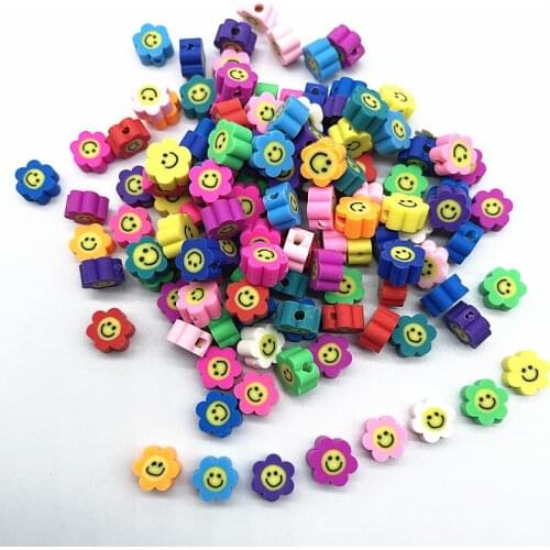 30pcs10mm Smiling Face Beads Polymer Clay Spacer Loose Beads for Jewelry Making DIY Bracelet Accessories #29