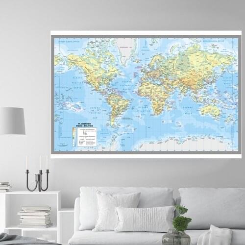 5*3feet Large Spanish World Map Wall Art Non-woven City Map of The World Premium Personalized Posters and Prints Travel Gift
