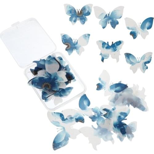 50pcs Rice Paper Cake Toppers Beautiful Butterflies Cupcake Ornament (Blue)