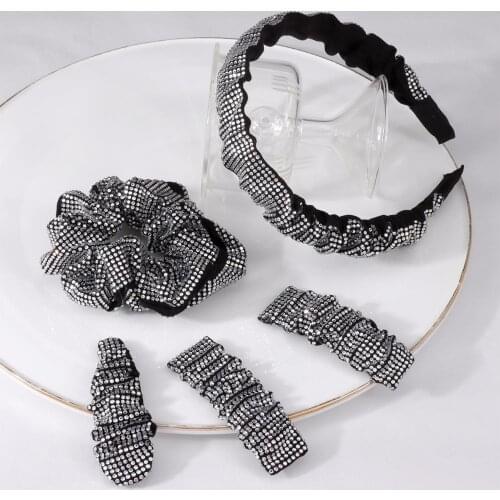 Bejewelled Rhinestone Hairbands Barrette Clips Bling Scrunchies Women Headband Ponytail Holder Girls Party Hair Accessories