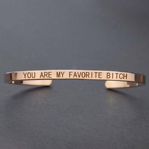 New fashion rose gold stainless steel opening bracelet for women lettering bracelet YOU'RE MY FAVORITE simple couple trinket