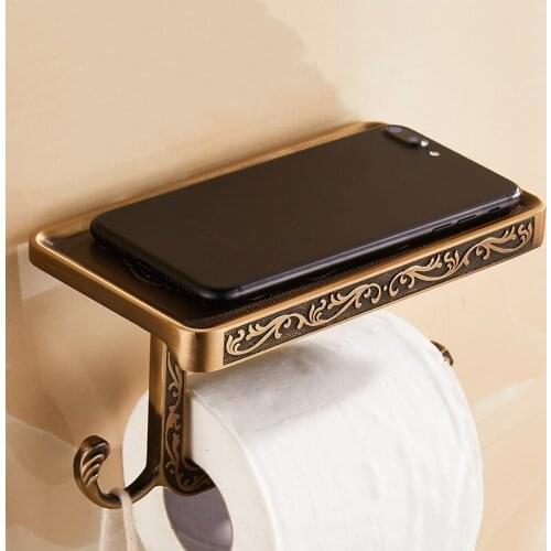 Antique Carved Zinc Alloy Bathroom Paper Mobile Phone Holder With Shelf Bathroom Towel Rack Toilet Paper Holder Tissue Boxes