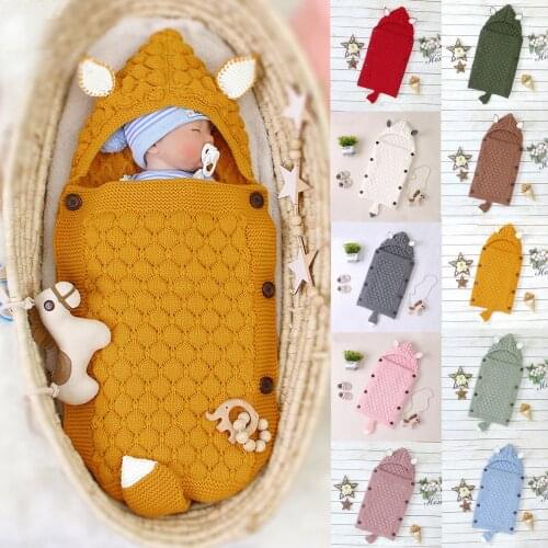 Baby Sleeping Bags Envelopes Soft Swaddling Wrap Knitted Plush For Stroller Newborn Swaddle Blanket Sleepsacks Accessories#g4
