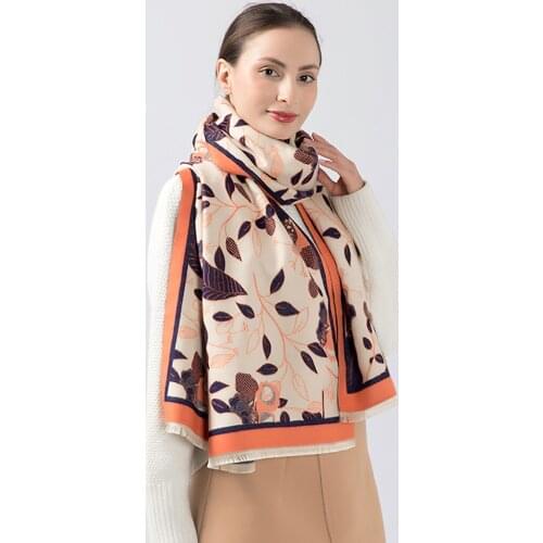 Luxury brand winter double-sided floral scarf womens cashmere warmth and thick soft shawl scarf