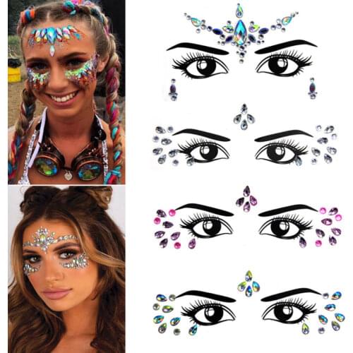 3D Sexy Face Tattoo Sticker Temporary Flash Fake Tattoo Rhinestone Ladies Prom Party Facial Jewelry Tattoo Death Decoration Day
