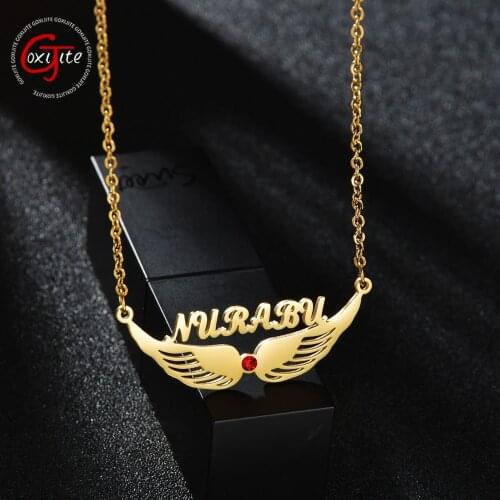 Goxijite Custom Name Necklace For Women Personalized Babygirl Gold Choker Zircon Name Necklace Wings Pendants Birthday Gift