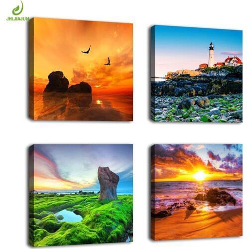 JHLJIAJUN 4 Piece Nature Scenery Canvas Art Decoration Home Modular Picture Art Decorative No Frame Nordic Posters Home Decor