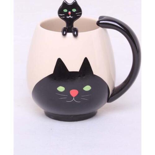 Hand-painted Coffee Cup,Lovely Panda/Frog/Cat/Pig Ceramic Mug Teacup include teaspoon