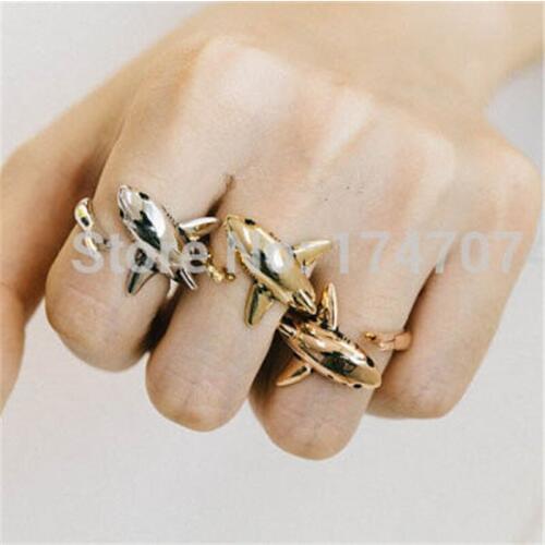 Trendy Adjustable Shark Ring Gold / Silver Color Animal Small Cute Shark Men Rings Women