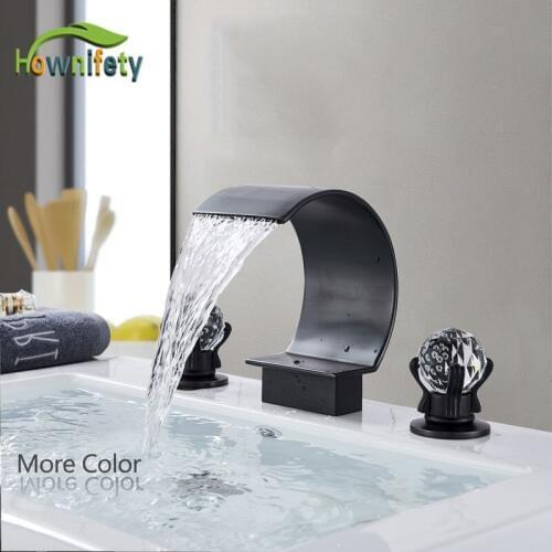Water Crystal Basin Faucet Hot Cold Mixer Tap Deck Mounted Widespread Crane Bathroom Faucets 3 Holes