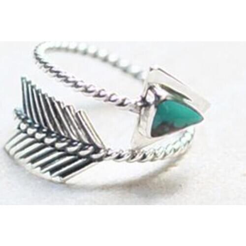 European American Creative Vintage Thai silvery Ring Women Triangle Faux Stones Arrow Open Ring Adjustable Finger Jewelry