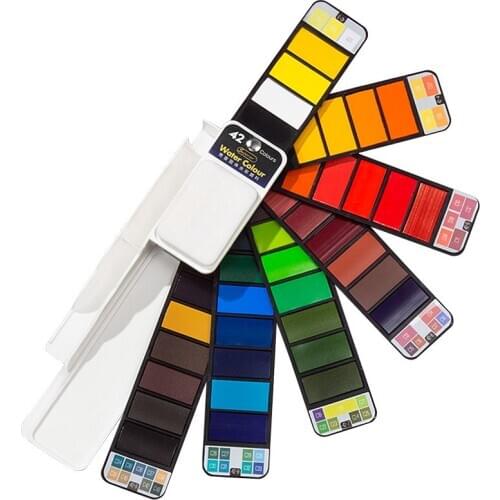 Superior Sector Solid Watercolor Foldable Box 18/25/33/42 Colors with Brush Pen Palette Art Set