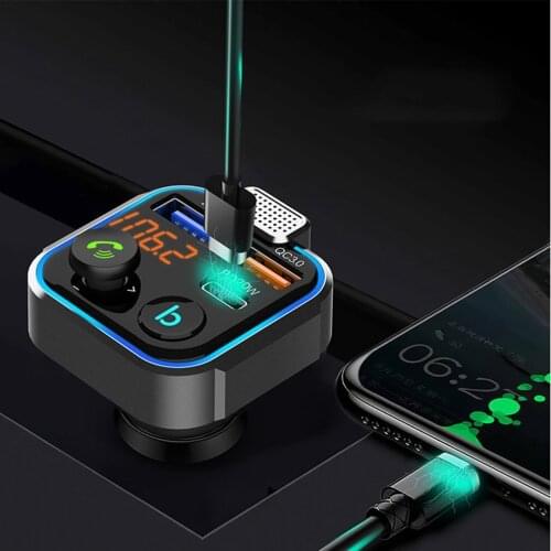 12-24V BT23 Practical Mp3 Player Wireless V5.0 U Disk Rhythm Music Atmosphere Light Five-way Key Rocker Car FM Transmitter