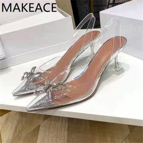 Transparent PVC Transparent Crystal Shoes Woman High heel Sandals pointy Goblet heels Slingbacks Sexy Shinny Party Shoes Woman