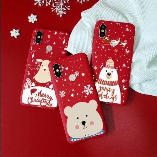 Christmas Red Matte Case For Xiaomi Mi 8 Lite 9 SE 9T A1 5X A2 CC9 CC9e F1 For Redmi 7 4A 4X 6A 7A K20 Note 5A 5 6 7 8 Pro Cover