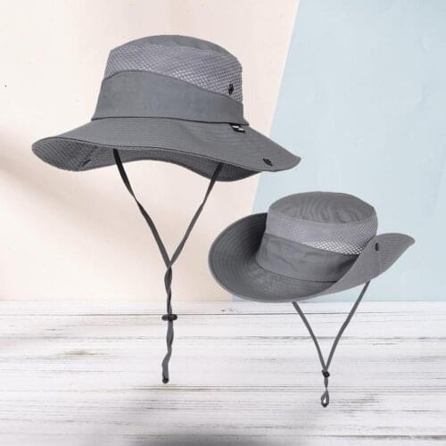 Wide Brim Outdoor Hat Vent Hole with Strap Anti-UV Sun Protection Sunshade Fishing Hat for Unisex