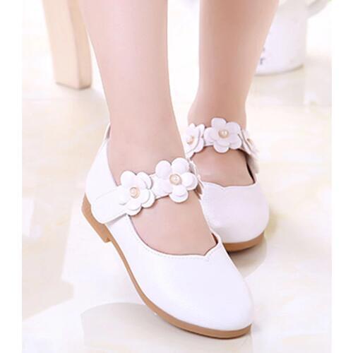 SLYXSH New White Pink Kids Toddler Flower Children Girls Wedding Party Dress Princess Leather Shoes For Teens Girls Dance Shoes