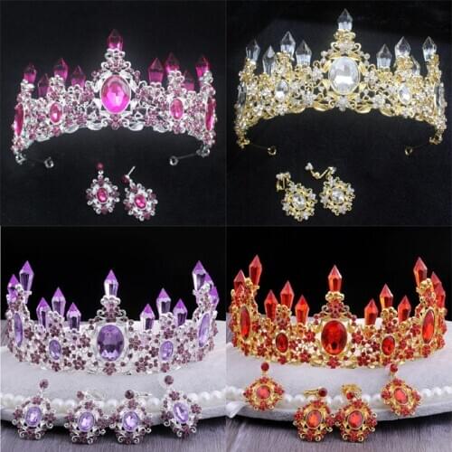 Vintage Baroque Mint Green Hot pink Red Lavender Tiaras and Crowns Hair Jewelry Women Headpiece Wedding Bridal Hair Accessories