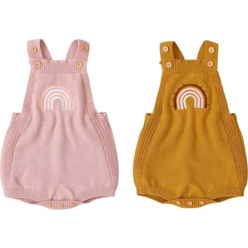 Toddler Baby Boys Girl Knitting Bodysuits Rainbow Embroidery Sleeveless Spring Autumn Newborn Baby Girls Knitting Jumpsuit