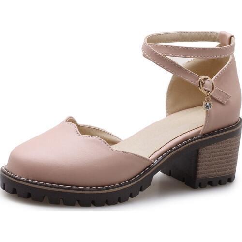 Spring and summer models comfortable thick with square with cross buckle belt 40-43 female students sandals tide 1849