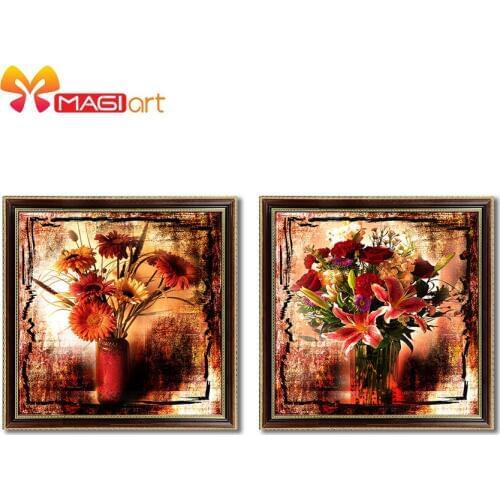 Cross stitch kits Embroidery needlework sets 11CT water soluble canvas patterns 14CT Oil painting a bouquet of flowers-NCMF118