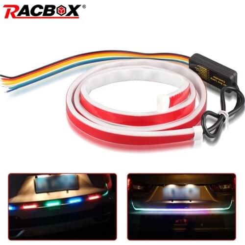 120CM Car Rear Trunk Tail Light Colorful Dynamic Reverse Warning LED Strip 12V Additional Brake Following Water Turn Signal Lamp