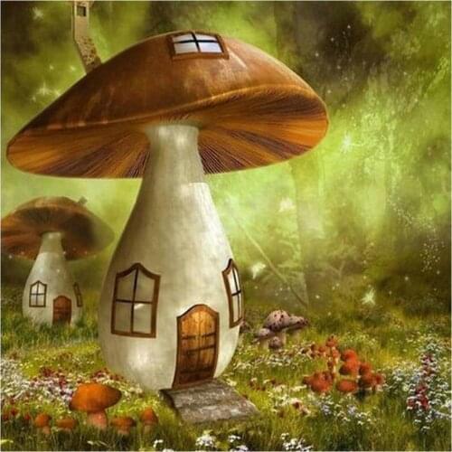 Mushroom house 5d diamond painting landscape full square 3d round mosaic handmade crafts diamond embroidery sticker new