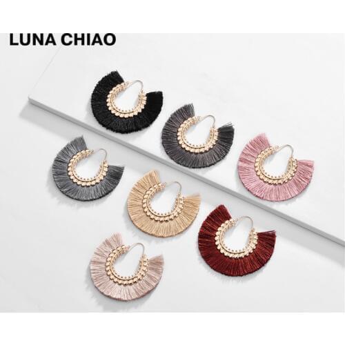 LUNA CHIAO Fashion Bijoux Jewelry Metal Statement Earrings Fall colors Fringed Tassel Drop Dangle Earrings for Women