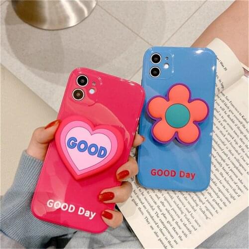 Girls iPhone 12 Pro Max Case Cute Flower Finger Grip Phone Holder Mobile Phone Case Coque for iPhone XR X XS 7 8 12 11pro Cover
