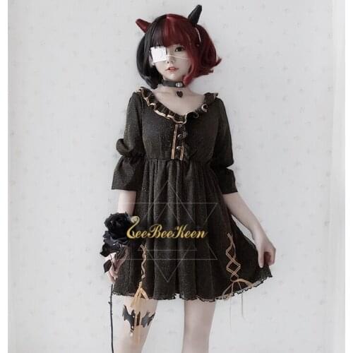 Adult Gothic Lolita Dress Dark Black Dress Halloween costumes for women Cool Girls Gothic Cosplay Costume