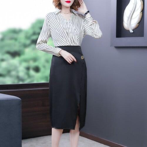 Elegant Runway Long Sleeve Stripe printing Patchwork Shirt Dress 2021 Summer Women V-Neck Vintage Party Midi Dress