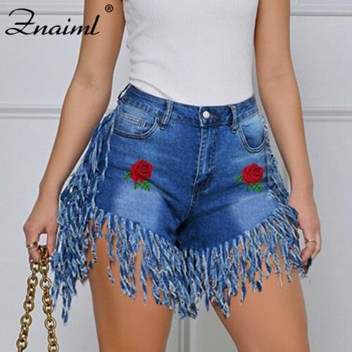 Znaiml Embroidery Denim Shorts Womens Summer Blue Tassels Short Jeans Wide Leg Elastic Vintage High Waist Mom Shorts Plus Size