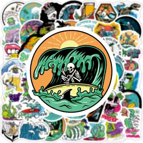 10/50PCS Summer Beach Surfing VSCO Skull Stickers for Water Bottle Guitar Skateboard Graffiti Waterproof Decals Sticker Pack Toy
