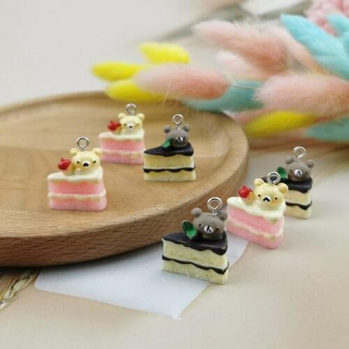 10pcs 3D Bear Cake Design Resin Charms Cute Food Pendants DIY Craft for Earrings Key Chains Floating Jewelry Making Handmade