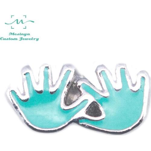 10 pcs Mesinya Green Color New Baby House Baby Boy Girl Hand Custom Floating Charms For Glass Locket