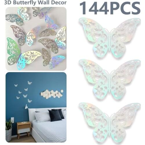 144pcs 3D Hollow Butterfly Wall Sticker Beautiful Butterfly for Kids Room Wall Decal Home Decoration Wedding Butterfly Sticker